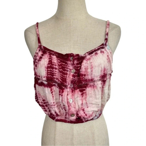 Jen's Pirate Booty Tie-Dye Crop Gauze Crochet Cami Top - Picture 1 of 5
